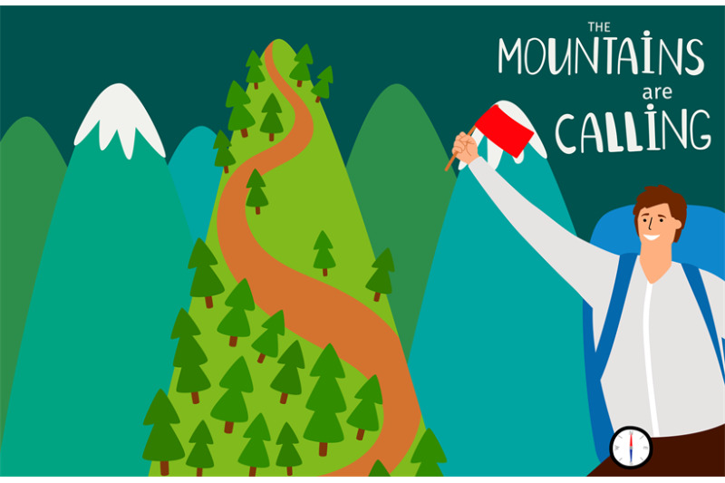 the-mountains-are-calling-vector-flat-background-with-happy-man-and-mo