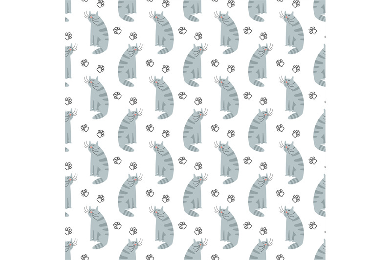 cute-cartoon-cat-and-footprints-seamless-pattern