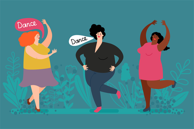happy-plump-women-dance-vector-cute-fatty-ladies-and-plants-illustrat