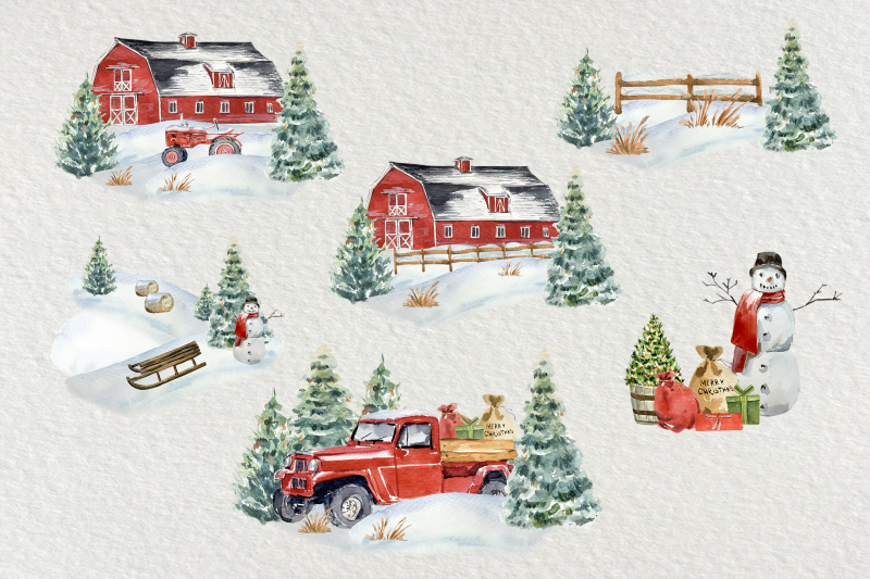 winter-on-the-farm-clip-art-set