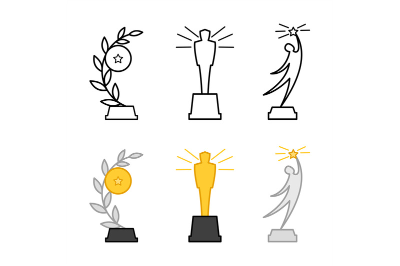 line-and-colorful-different-awards-figurines-vector-isolated-on-white