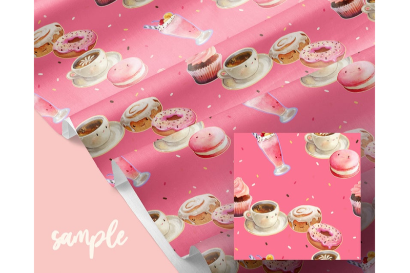 cute-cupcake-fabric-design-pink-donut-digital-paper-seamless-pattern