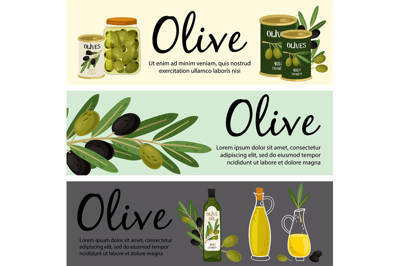 olive-banners-template-olive-organic-products-and-plant-vector-illust