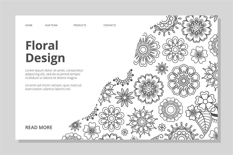 floral-landing-page-vector-hand-drawn-line-flowers-web-banner