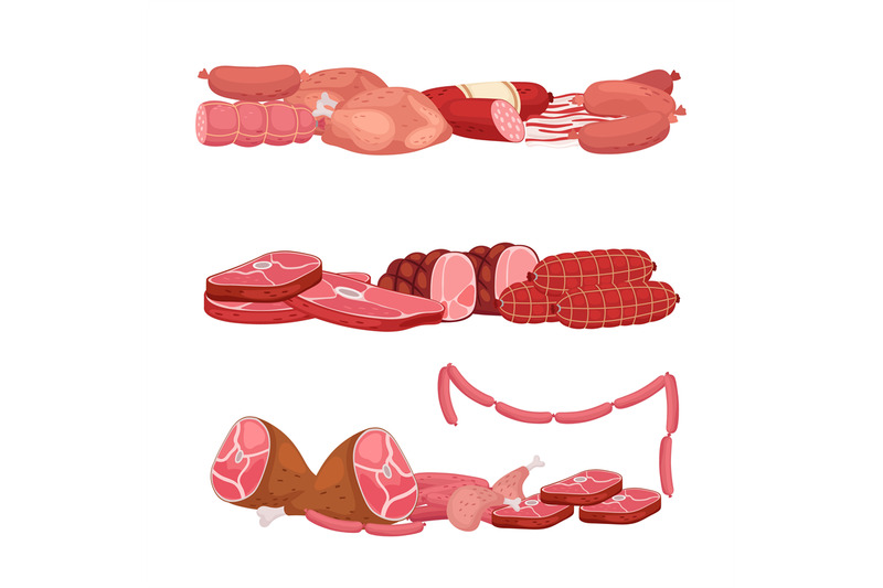 meat-and-sausages-cartoon-fresh-meat-market-vector-illustration