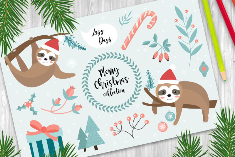 cute-sloth-merry-christmas-set