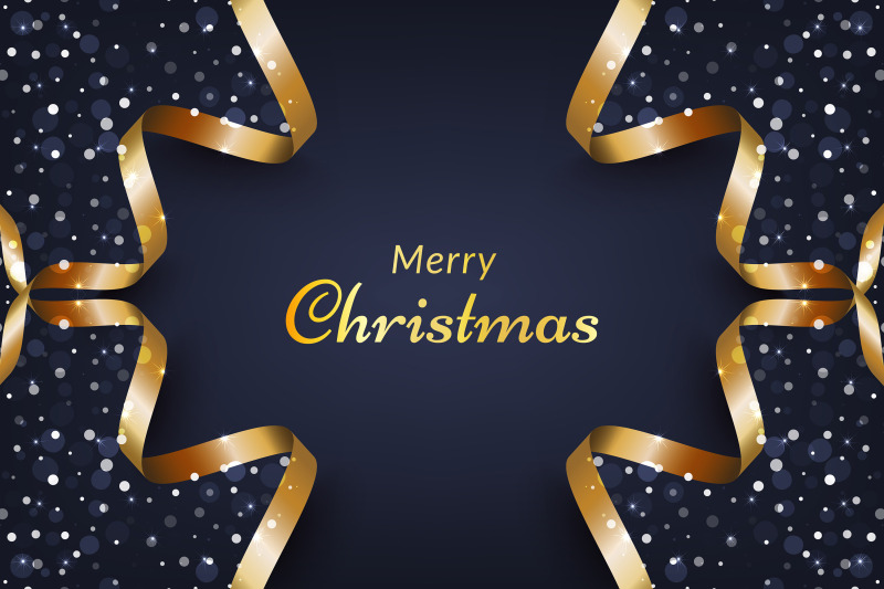 christmas-background-with-snow-and-gold-ribbon-frame-vector-for-desig