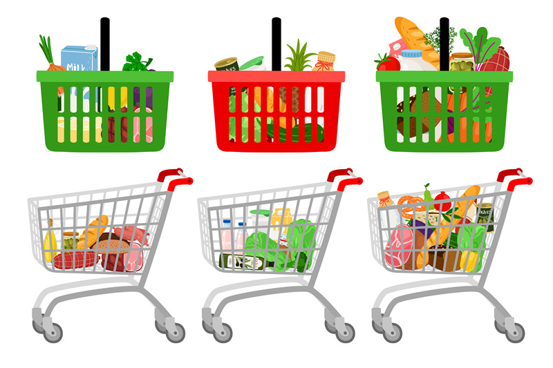 grocery-shopping-cart-and-basket