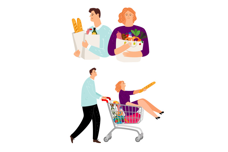 people-with-shopping-cart-man-and-woman