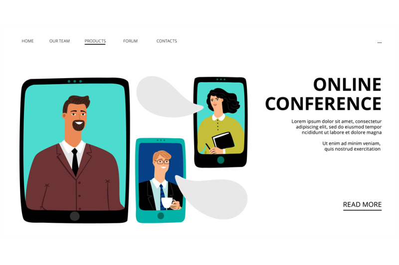 online-conference-landing-page-vector-businesspeople-online-meeting