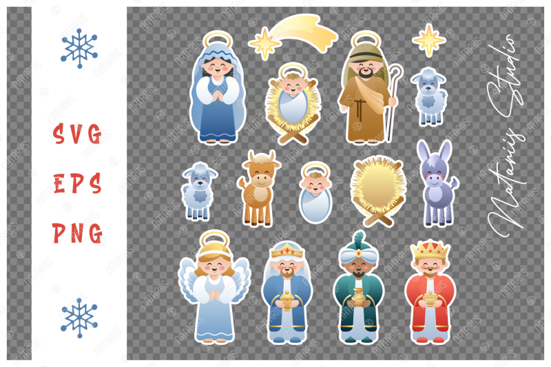 nativity-scene-stickers-collection-cute-cartoon-characters