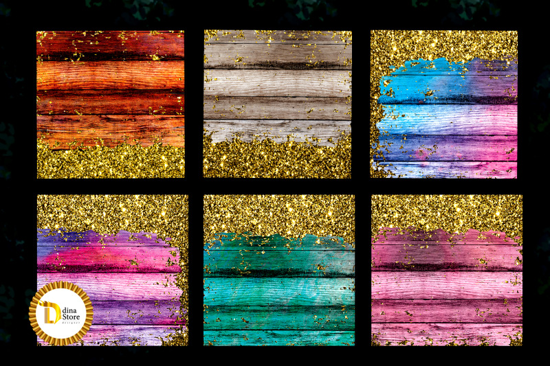 digital-papers-colorful-wooden-papers-with-gold-glitter
