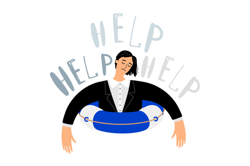 woman-in-lifebuoy-call-for-help-vector