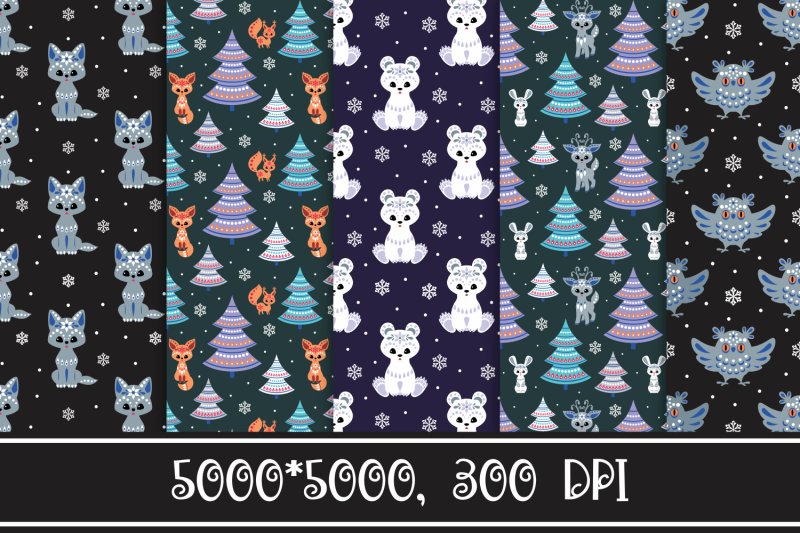 cute-animals-in-ethnic-style-christmas-seamless-patterns
