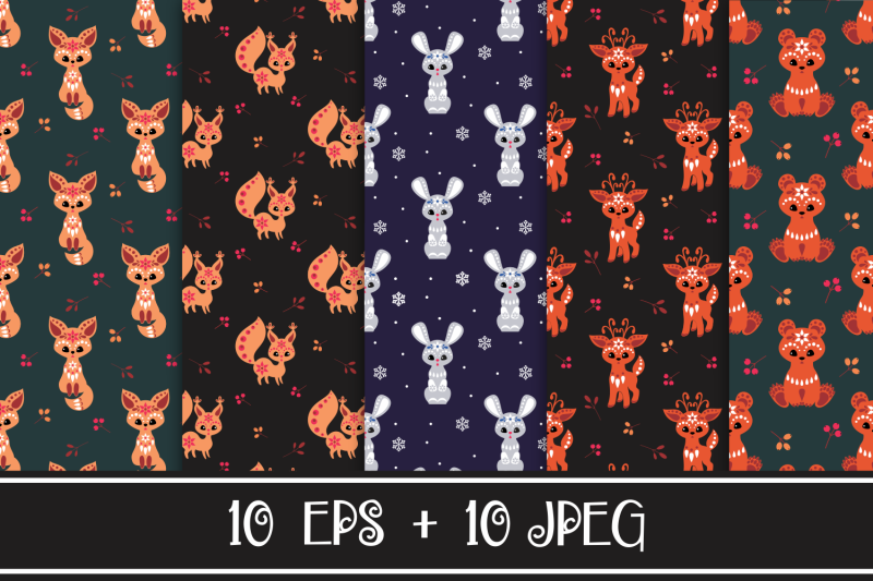 cute-animals-in-ethnic-style-christmas-seamless-patterns