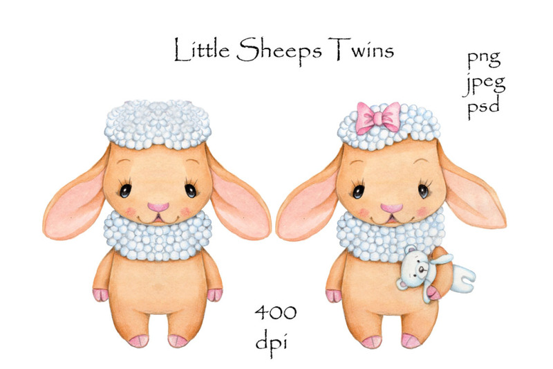 baby-sheeps-twins-watercolor-illustrations