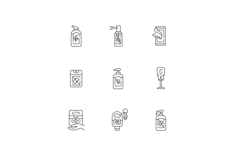 hand-sanitizers-linear-icons-set