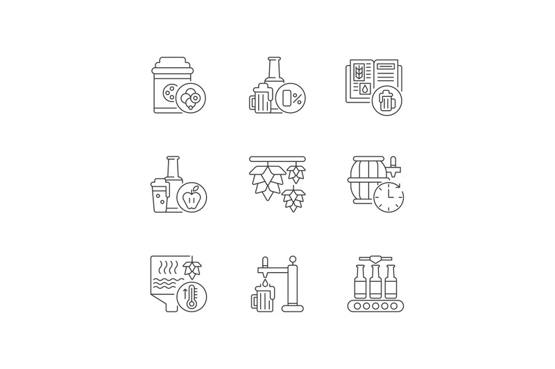 brewing-beer-process-pixel-perfect-linear-icons-set