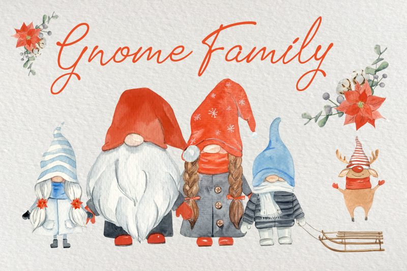gnome-family-watercolor-clip-art-set