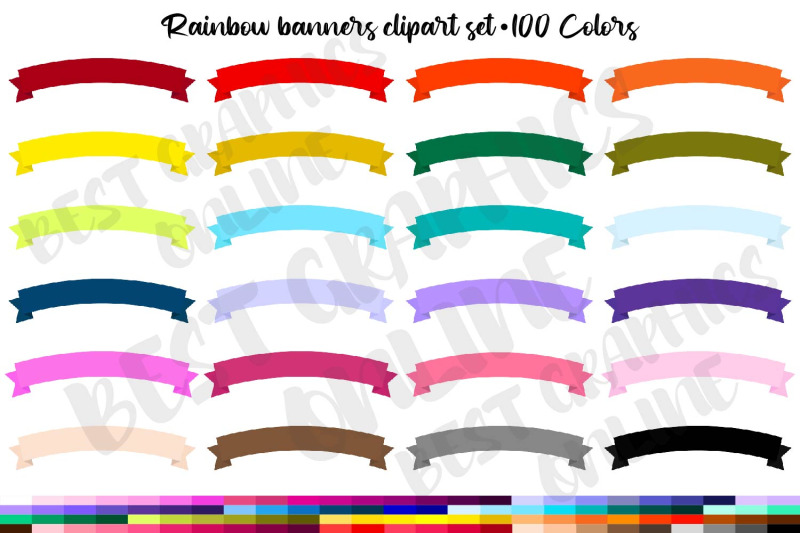 100-curved-rainbow-banners-clipart-set