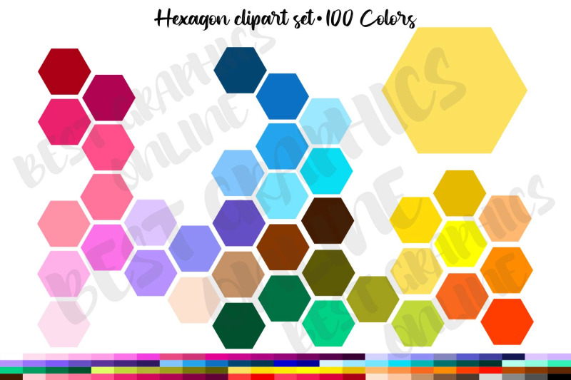 100-colors-hexagon-shape-clipart-set