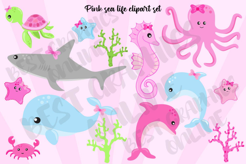 pink-sea-life-clipart-whale-shark-crab
