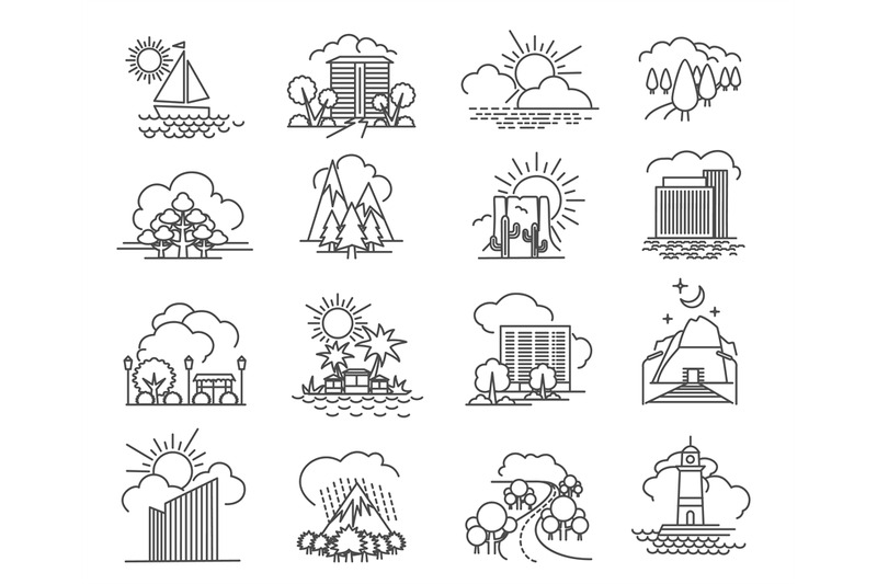 city-and-nature-line-icons