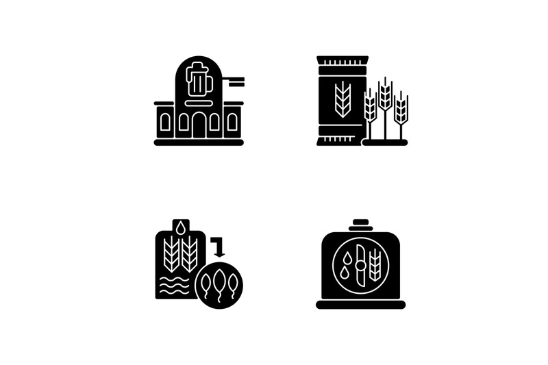 brewery-manufacture-black-glyph-icons-set-on-white-space