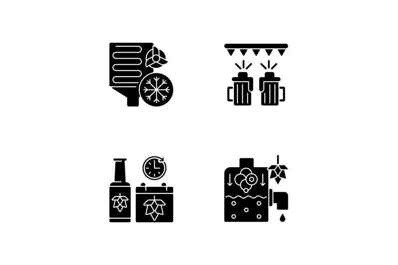 brewery-production-black-glyph-icons-set-on-white-space