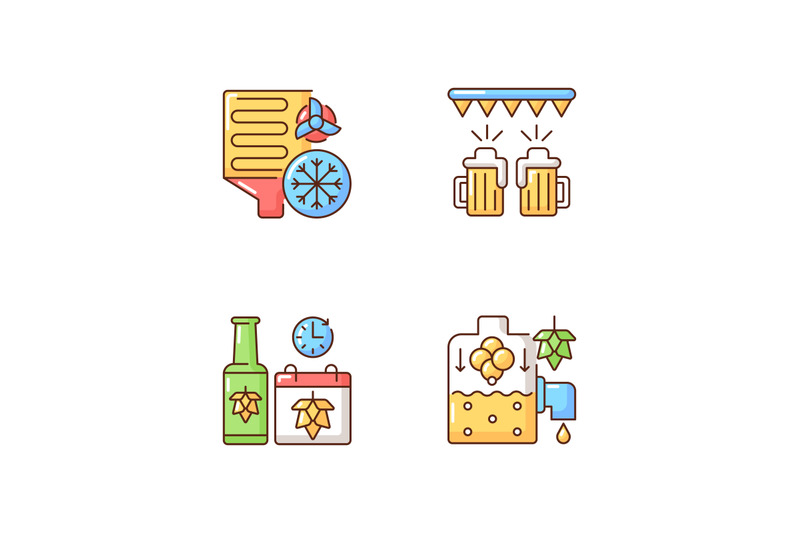 brewery-production-rgb-color-icons-set