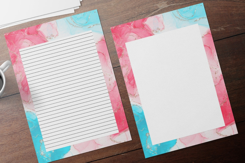 pink-blue-and-gold-watercolor-stationery-papers-alkohol-ink-papers