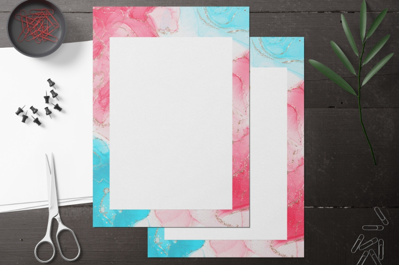 pink-blue-and-gold-watercolor-stationery-papers-alkohol-ink-papers