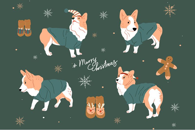 merry-christmas-corgi-dog-symbols-set