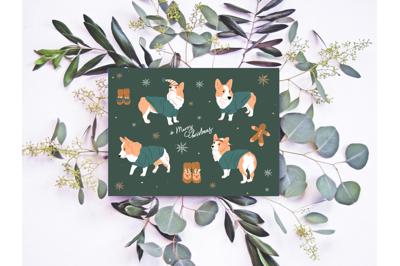 merry-christmas-corgi-dog-symbols-set