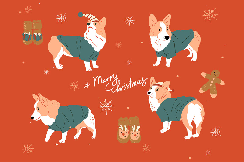 merry-christmas-corgi-dog-symbols-set