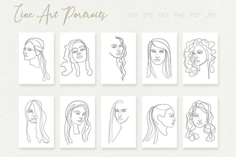 line-art-portraits-of-beautiful-women-in-svg-and-eps