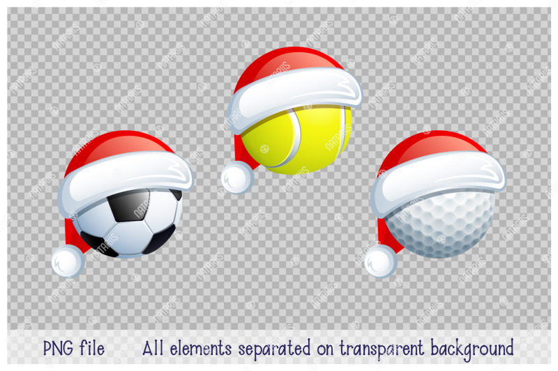 bundle-9-different-sports-balls-with-a-santa-claus-hat