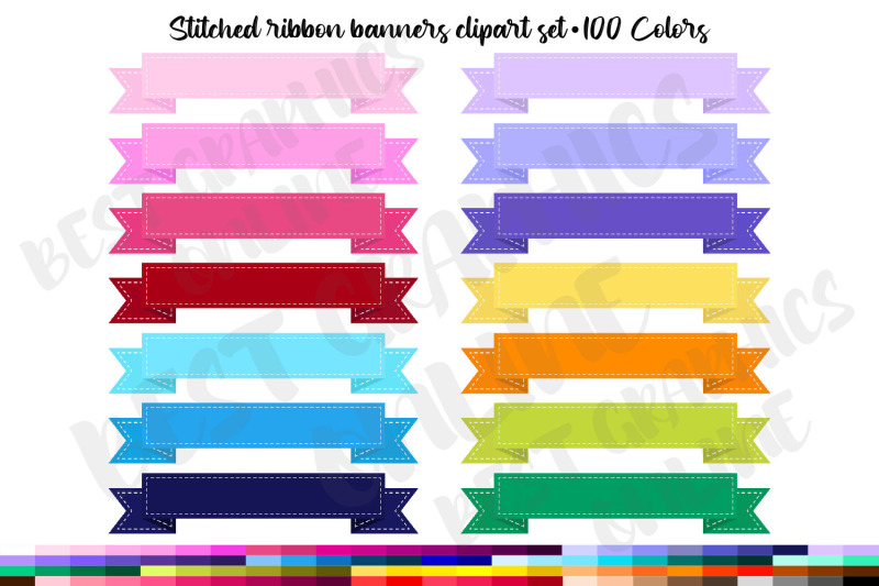 100-stitched-ribbon-banners-clipart-set