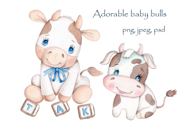 adorable-baby-bulls-watercolor-hand-drawn-art