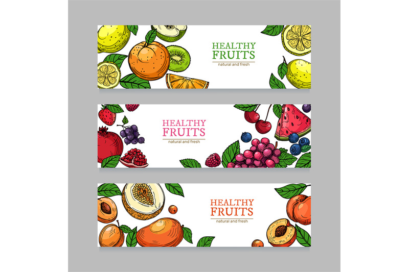 berries-and-fruits-banners-cartoon-orange-mango-melon-kiwi-banana-l