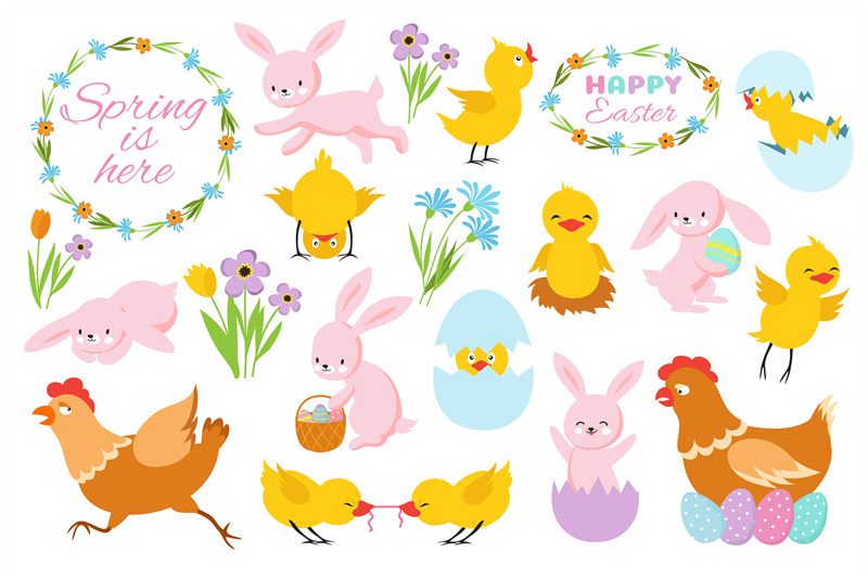 easter-bunny-chicks-and-spring-flowers-funny-rabbits-baby-chickens