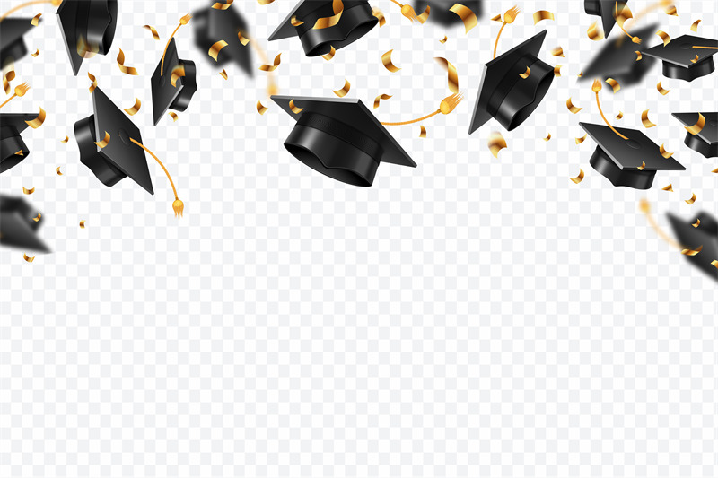 graduation-caps-confetti-flying-students-hats-with-golden-ribbons-iso