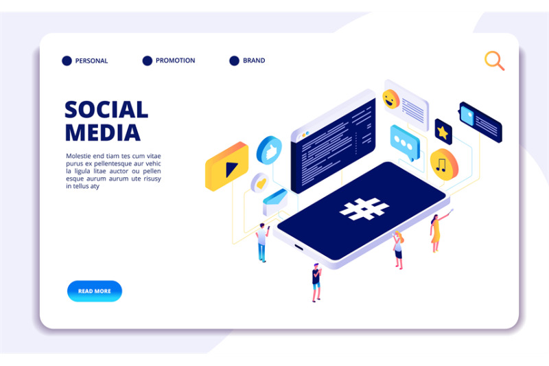 social-media-isometric-concept-people-follow-share-content-with-phone