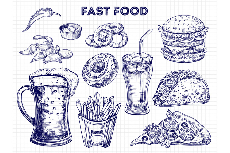 fast-food-snacks-and-drinks-sketches-vector-illustration