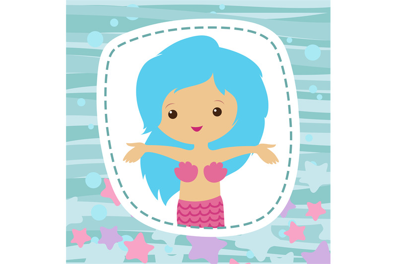 little-mermaid-cute-cartoon-character-printable-card-vector-template