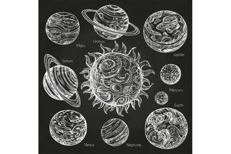 sketch-of-planets-of-solar-system-on-blackboard