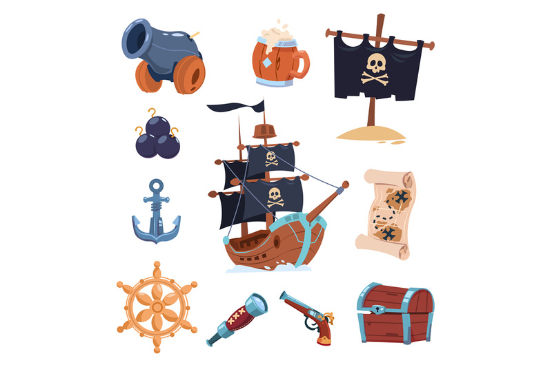 vector-pirate-paraphernalia-isolated-on-white-background