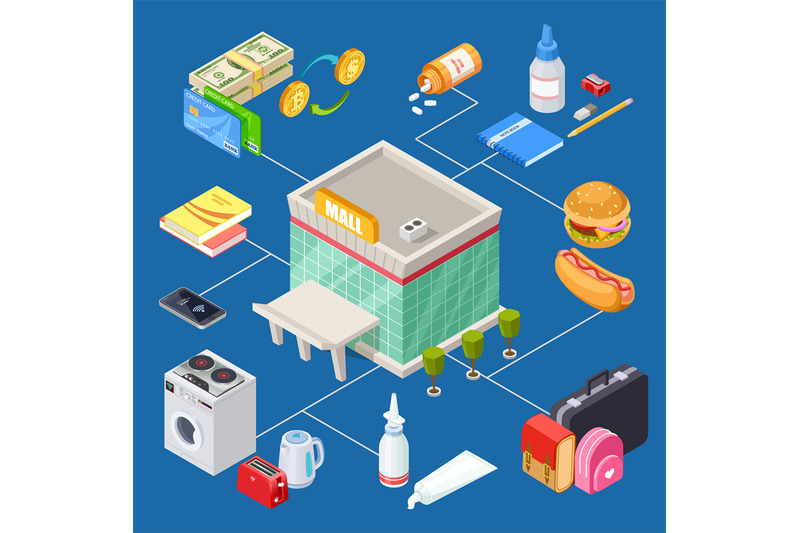 isometric-3d-multifunctional-shopping-mall-vector-design