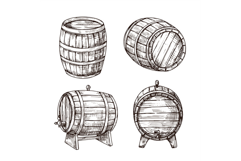 sketch-barrels-whiskey-oak-casks-wooden-wine-barrel-in-vintage-engra