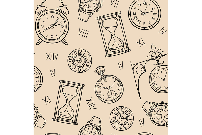 clock-seamless-pattern-sketch-time-sketch-hourglass-and-mechanic-wat